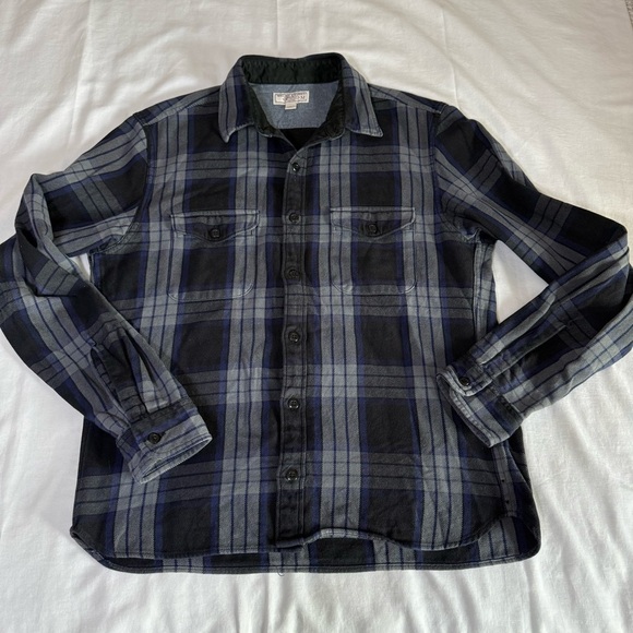 Wallace & Barnes Work Shirt Mens Medium Black Flannel Button Long Sleeve J. Crew - Picture 1 of 5